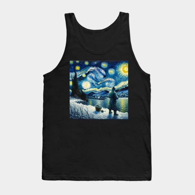 Ice Fishing Under Starry Night - Winter Fishing Tank Top by Edd Paint Something